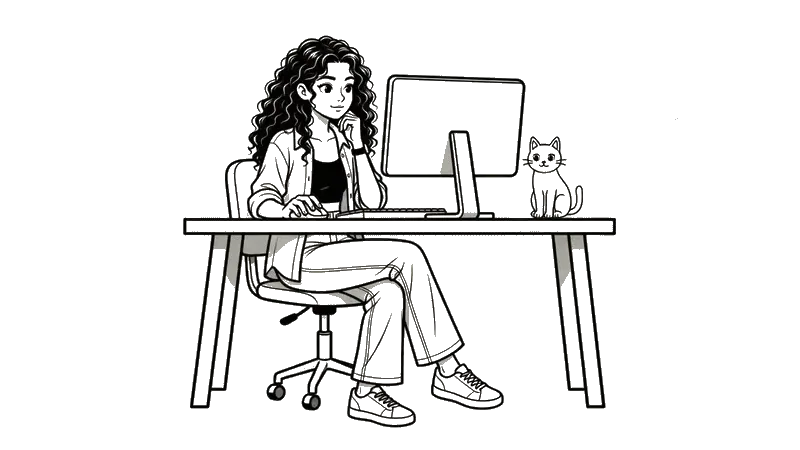 Ersa Khorsandi working at a desk with a cat