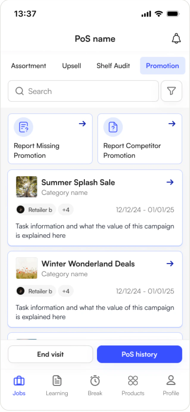 Promotion task list with typed campaigns